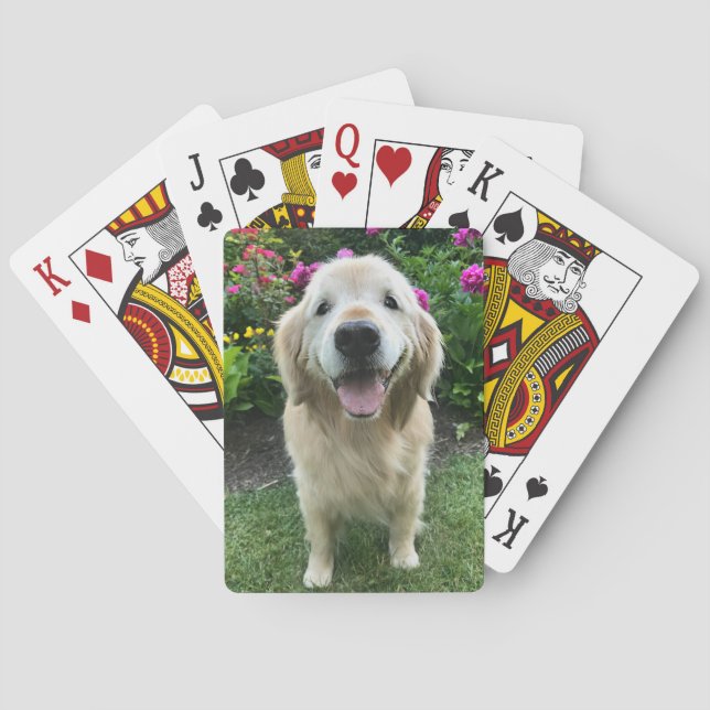 Smiling Golden Retriever Dog with Pretty Flowers Poker Cards (Back)