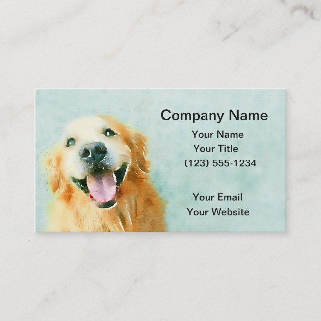 Smiling Golden Retriever in Watercolor Business Card (Front)