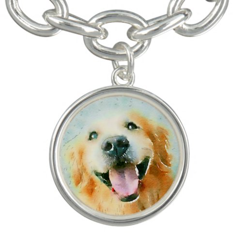 Smiling Golden Retriever in Watercolor Charm Bracelet