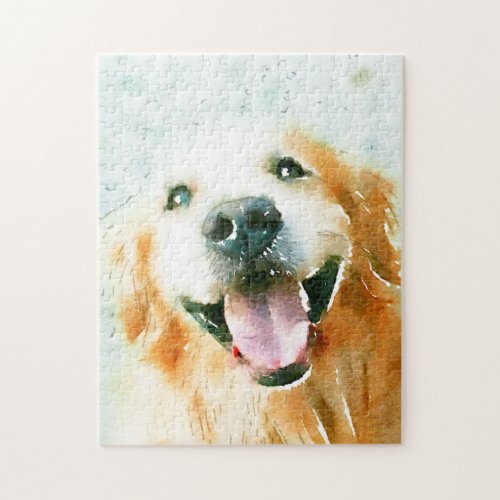 Smiling Golden Retriever in Watercolor Jigsaw Puzzle