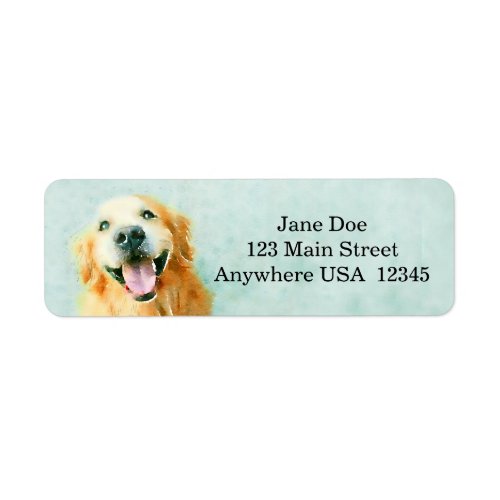 Smiling Golden Retriever in Watercolor Label