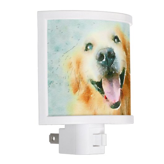 Smiling Golden Retriever in Watercolor Night Light (Right)