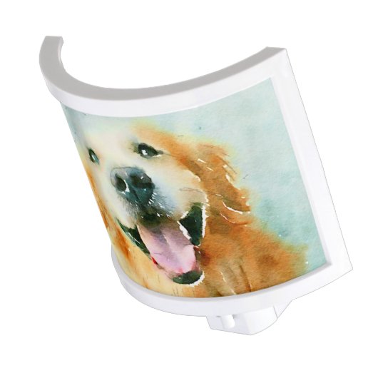 Smiling Golden Retriever in Watercolor Night Light (Angled)