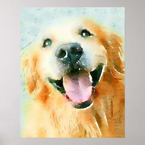 Smiling Golden Retriever in Watercolor Poster