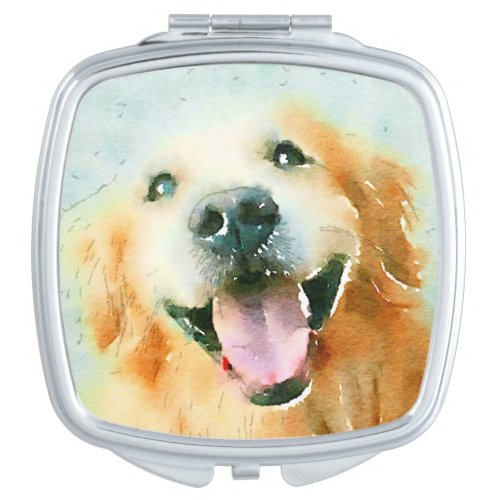 Smiling Golden Retriever in Watercolor Vanity Mirror