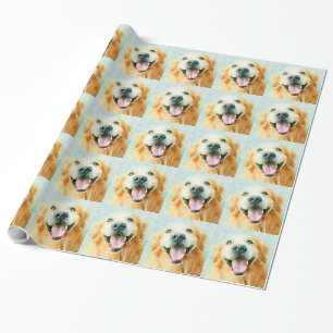Smiling Golden Retriever in Watercolor Wrapping Paper