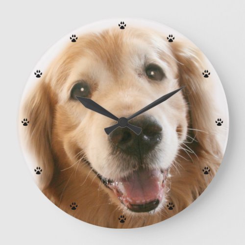 Smiling Golden Retriever Large Clock