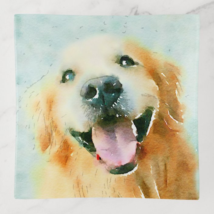 Smiling Golden Retriever Portrait In Watercolor Trinket Trays Zazzle Com