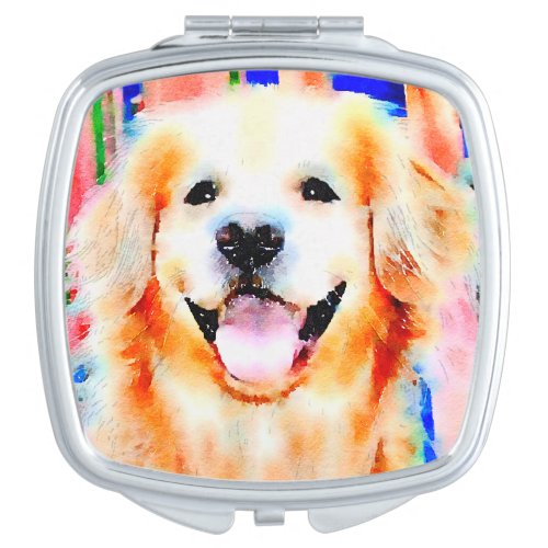 Smiling Golden Retriever Watercolor Portrait Compact Mirror