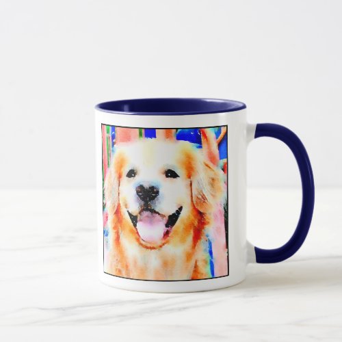 Smiling Golden Retriever Watercolor Portrait Mug