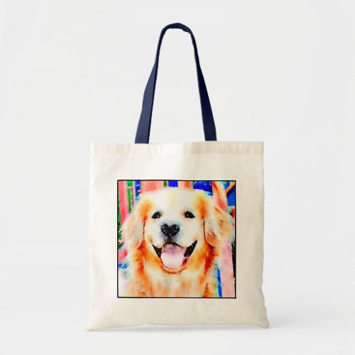 Smiling Golden Retriever Watercolor Portrait Tote Bag