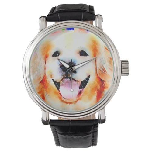 Smiling Golden Retriever Watercolor Portrait Watch