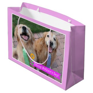 Smiling Golden Retrievers Wearing Ties Mothers Day Large Gift Bag