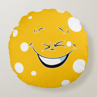 smiling goofy emoji face round pillow
