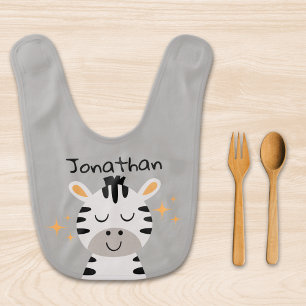 Smiling Gray Zebra Baby - Fun and Functional Bib