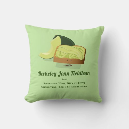 Smiling Green Avocado Toast Cartoon Baby Birth Throw Pillow