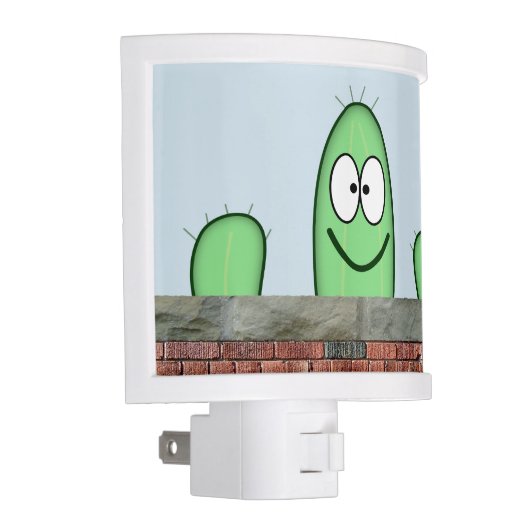 Smiling Green Cactus Character Peeping Over a Wall Night Light (Right)