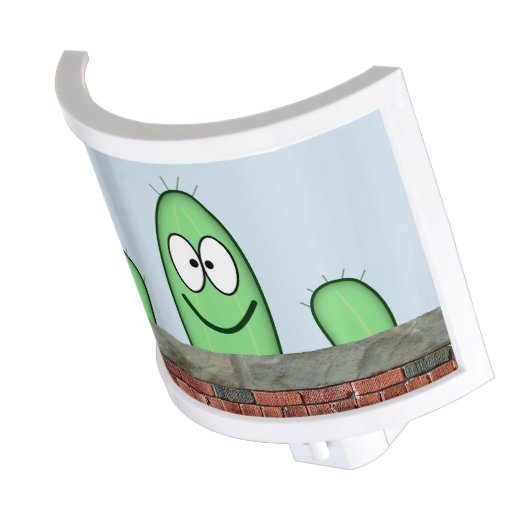 Smiling Green Cactus Character Peeping Over a Wall Night Light (Angled)