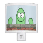 [ Thumbnail: Smiling Green Cactus Character Peeping Over a Wall Night Light ]