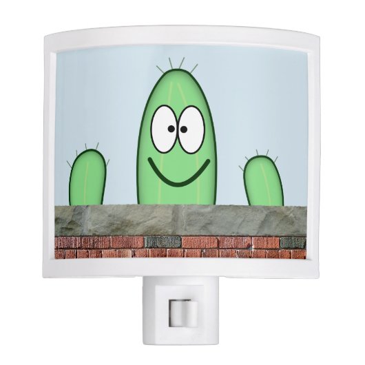 Smiling Green Cactus Character Peeping Over a Wall Night Light (Front)