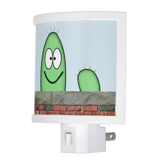 Smiling Green Cactus Character Peeping Over a Wall Night Light (Left)