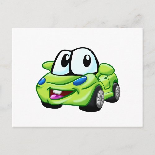Smiling Green car cartoon _ Choose background colo Postcard