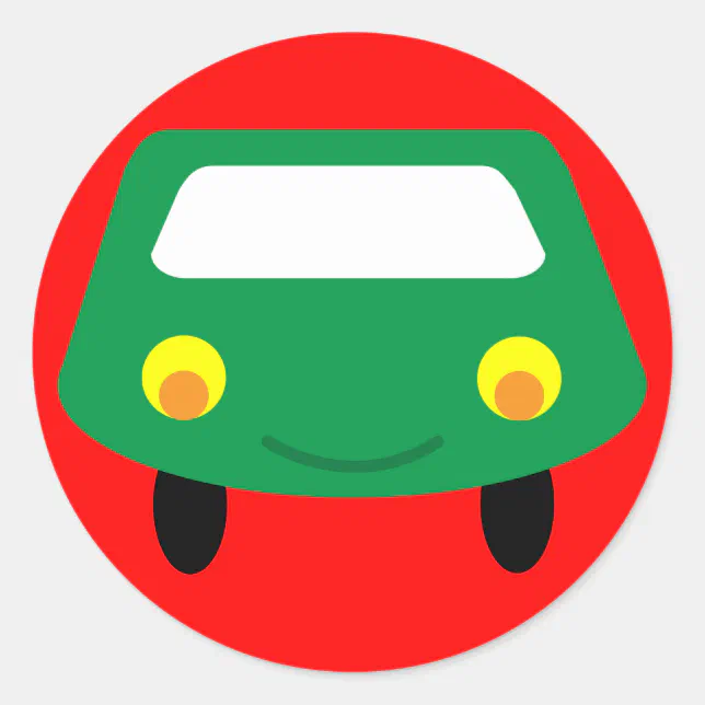 Smiling green cartoon car red stickers Zazzle