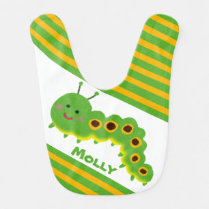 Smiling green Caterpillar with stripes Custom Baby Bib