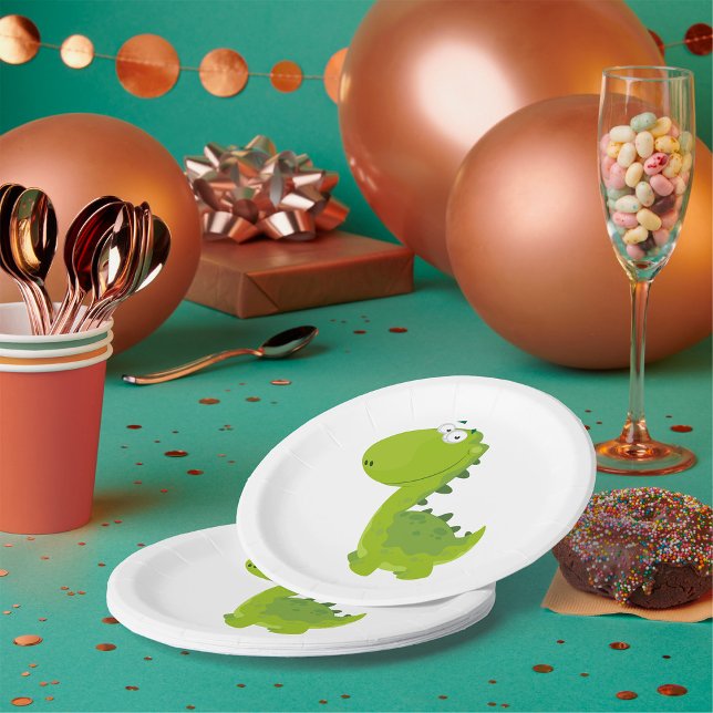 Smiling Green Dino Paper Plates (Creator Uploaded)