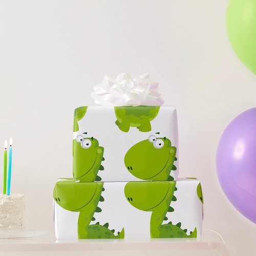 Smiling Green Dino Wrapping Paper