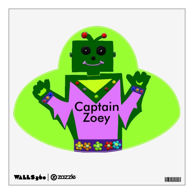 Smiling Green Girl Robot UFO Wall Sticker (Front)