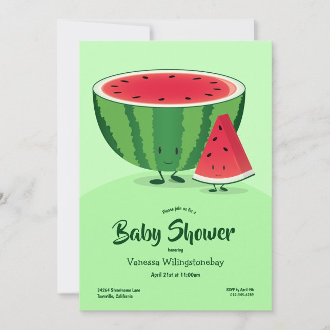 Smiling Green Watermelon Fruit Baby Shower Invitation (Front)