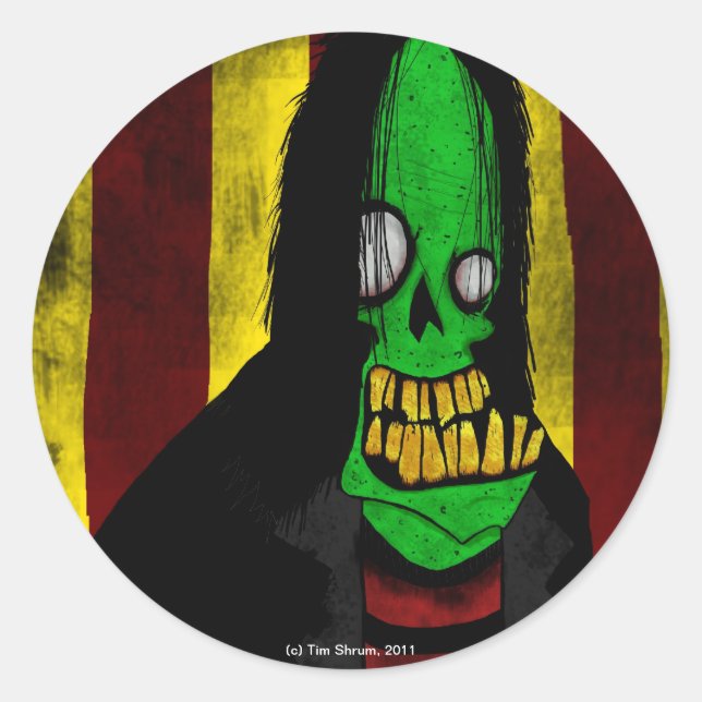 Smiling Green Zombie Round Sticker (Front)