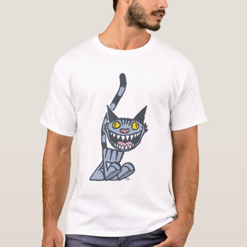 Smiling Grey Kitty cartoon T_shirt