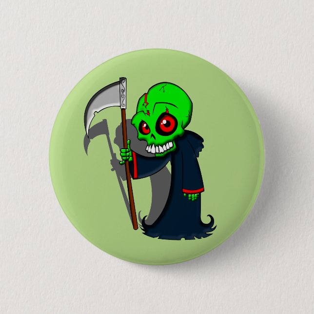 Smiling Grim Reaper Illustration Creepy Cool Button (Front)