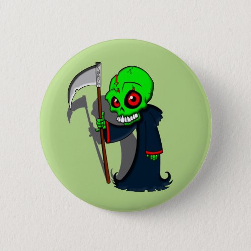 Smiling Grim Reaper Illustration Creepy Cool Button