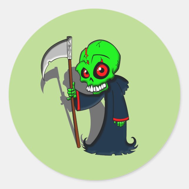 Smiling Grim Reaper Illustration Creepy Cool Classic Round Sticker (Front)