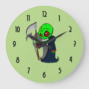 Smiling Grim Reaper Illustration Creepy Cool Large Clock