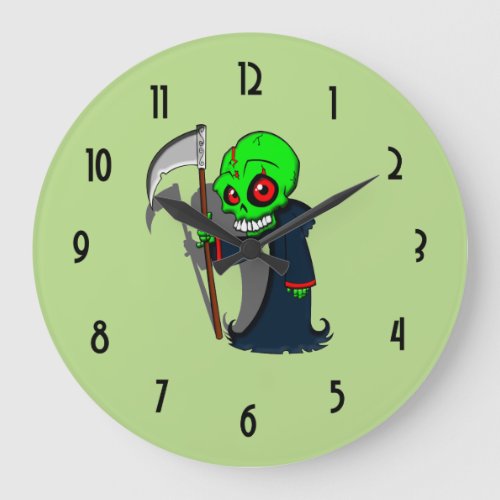 Smiling Grim Reaper Illustration Creepy Cool Large Clock