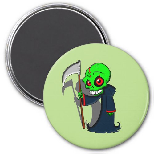Smiling Grim Reaper Illustration Creepy Cool Magnet