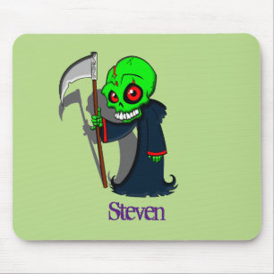 Smiling Grim Reaper Illustration Creepy Cool Mouse Pad