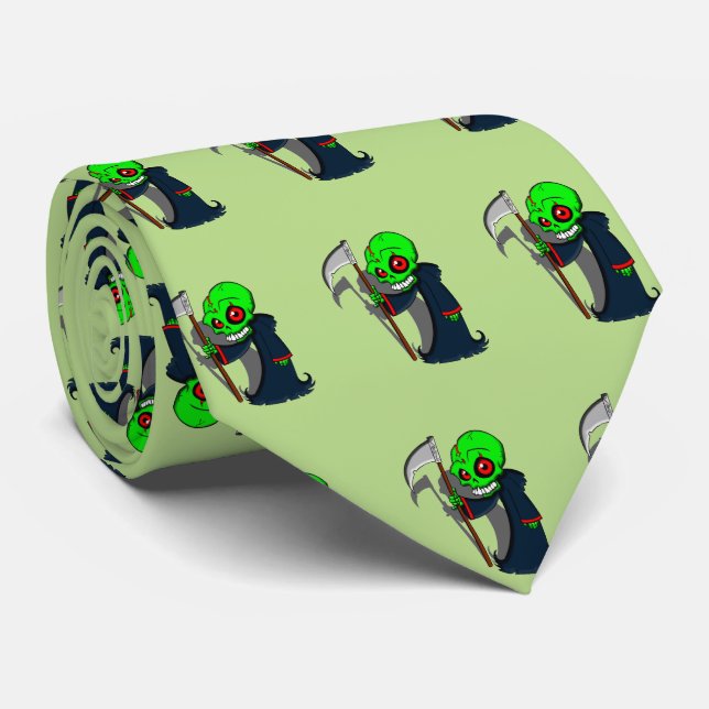 Smiling Grim Reaper Illustration Creepy Cool Neck Tie (Rolled)