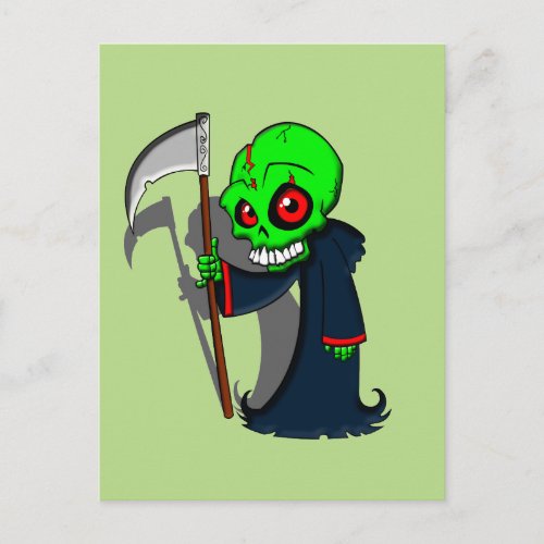 Smiling Grim Reaper Illustration Creepy Cool Postcard
