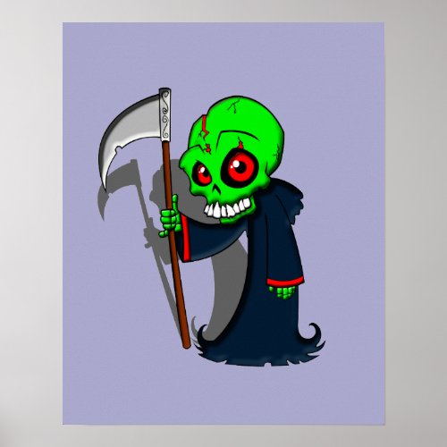 Smiling Grim Reaper Illustration Creepy Cool Poster