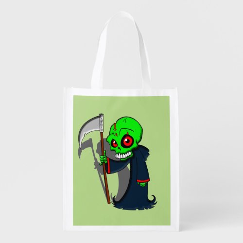 Smiling Grim Reaper Illustration Creepy Cool Reusable Grocery Bag