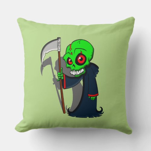 Smiling Grim Reaper Illustration Creepy Cool Throw Pillow