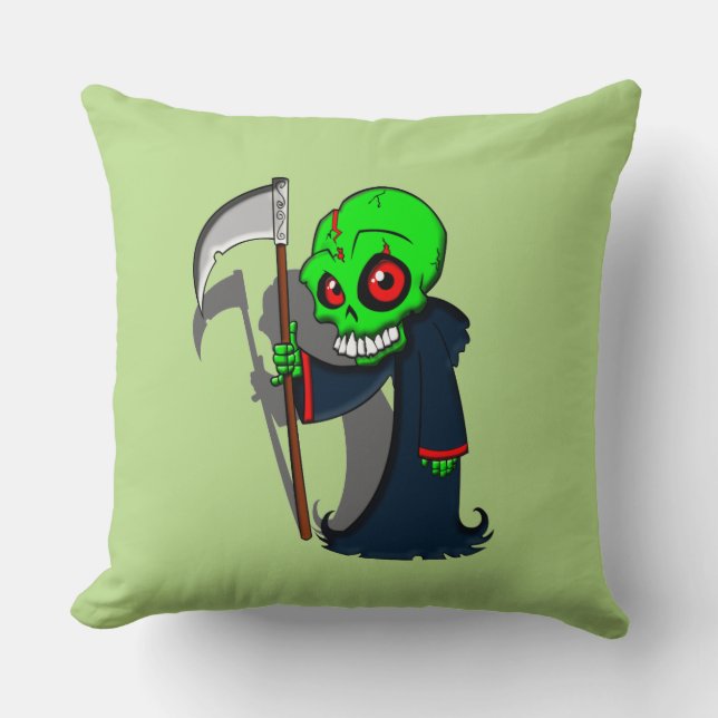 Smiling Grim Reaper Illustration Creepy Cool Throw Pillow (Front)