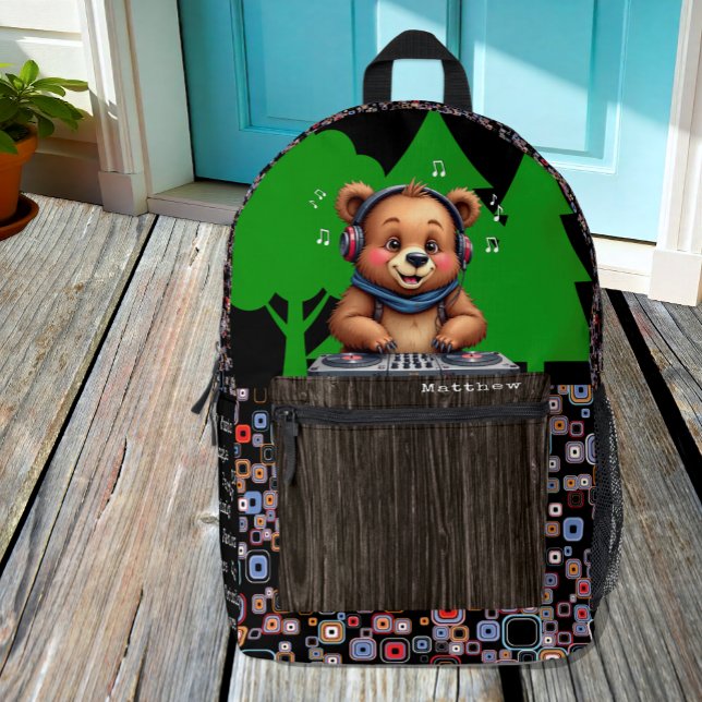 Smiling Grizzly Bear DJ, Music Jungle Dance Fusion Printed Backpack (Creator Uploaded)