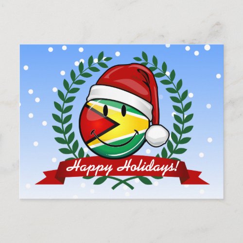Smiling Guyana Flag Christmas Style Holiday Postcard