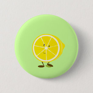 Smiling half lemon character button